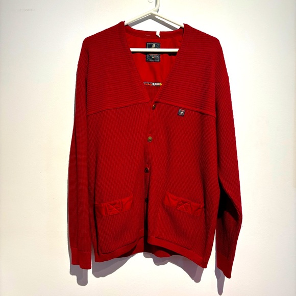 Green Coast Yachting Made In Italy Cable Merino Knit Cardigan Red Sweater Large - Picture 2 of 12